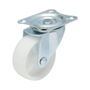 Roata pivotanta 65x23mm fara frana, polipropilena alba, placa otel 70x58mm 35kg