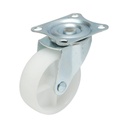 Roata pivotanta 73x25mm fara frana, polipropilena alba, placa otel 70x58mm 45kg