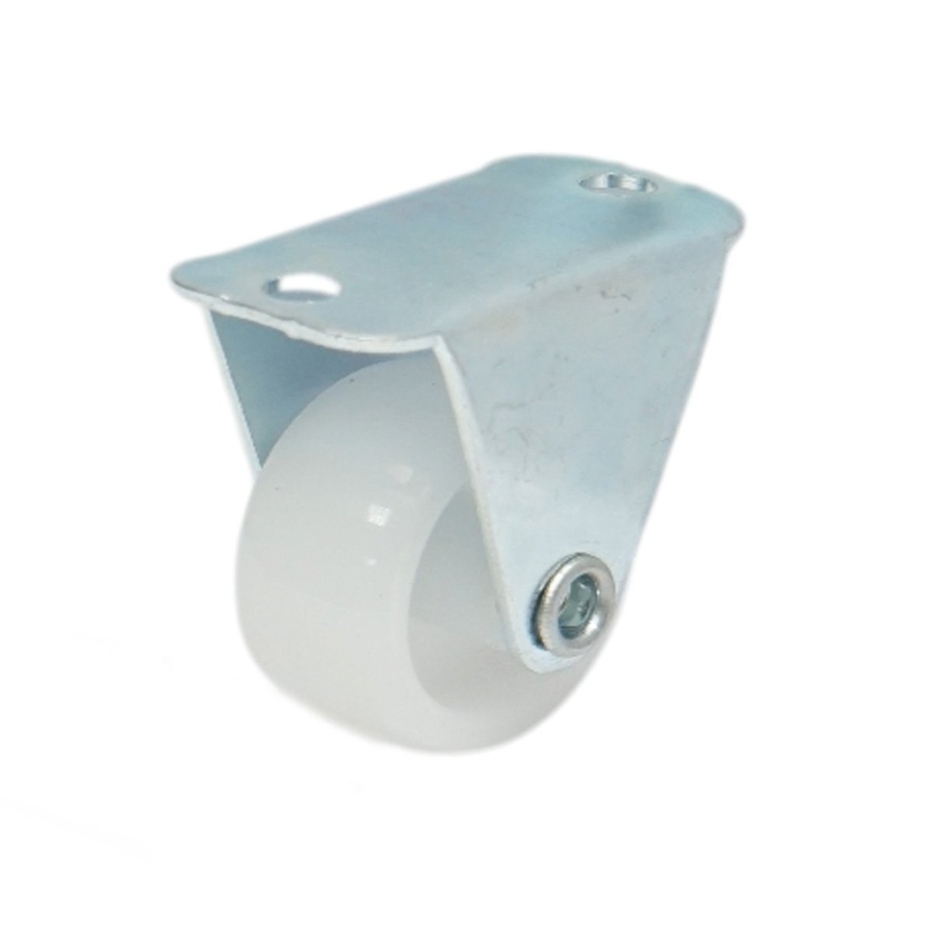 Roata fixa 25x14mm fara frana, polipropilena alba, placa otel 37x19mm 10kg
