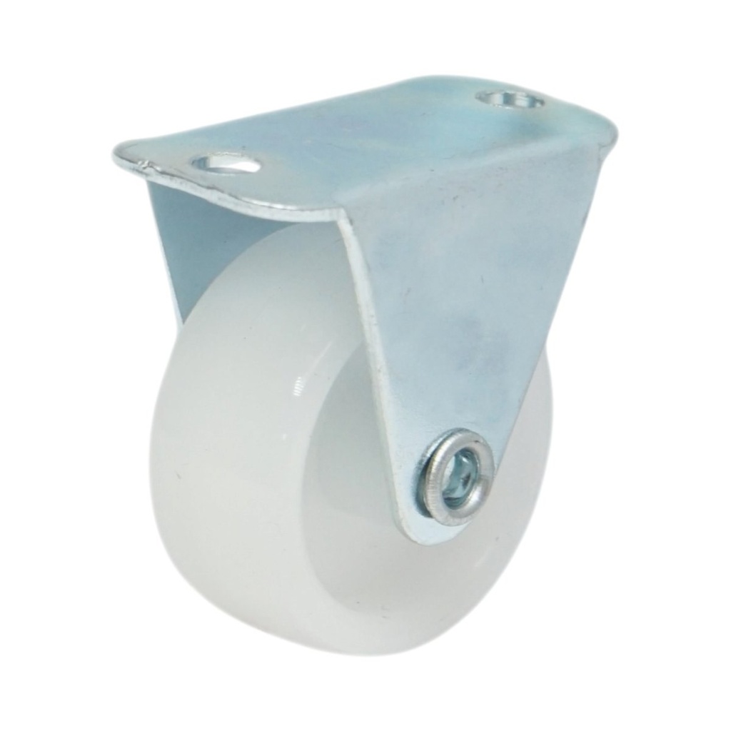 Roata fixa 30x14mm fara frana, polipropilena alba, placa otel 37x19mm 15kg