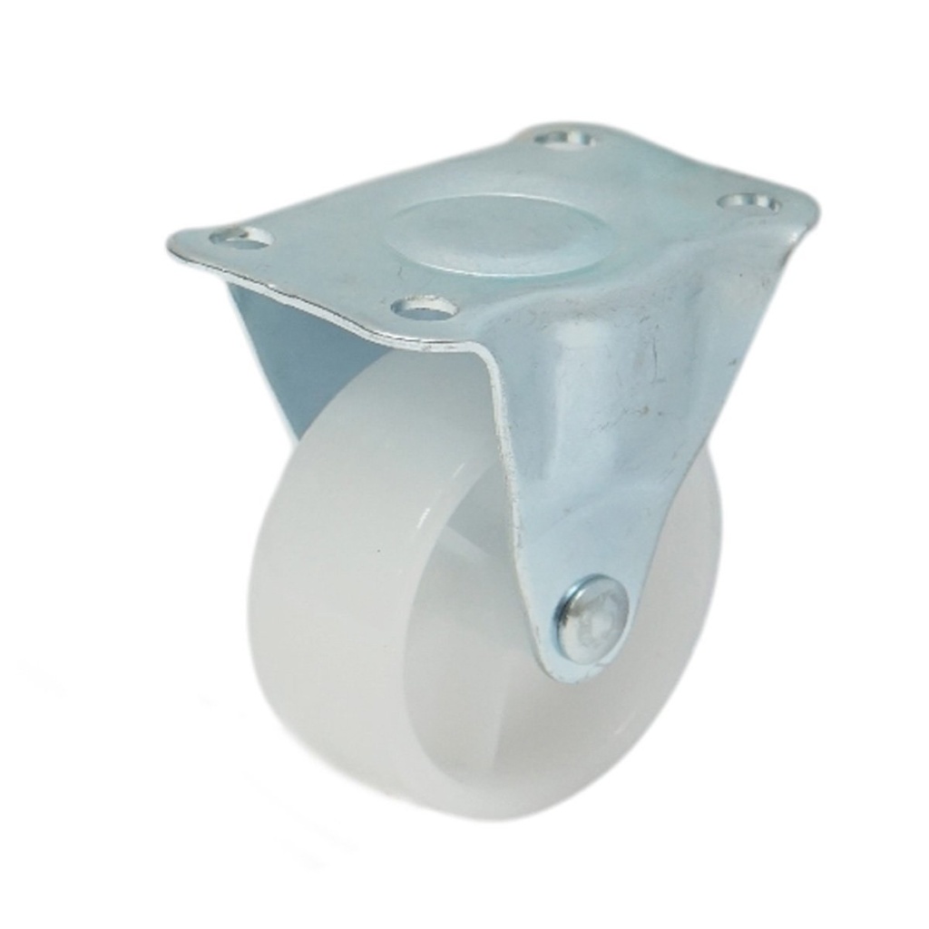 Roata fixa 50x22mm fara frana, polipropilena alba, placa otel 60x41mm 30kg