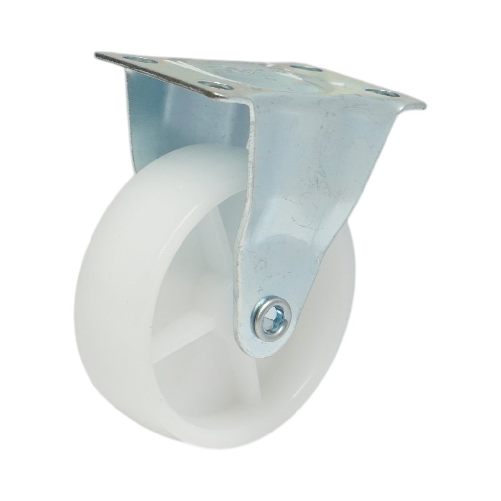 Roata fixa 73x25mm fara frana, polipropilena alba, placa otel 70x44mm 45kg