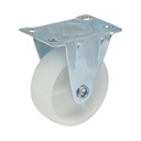 Roata fixa 65x23mm fara frana, polipropilena alba, placa otel 70x44mm 35kg