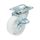 Roata pivotanta 73x25mm cu frana, polipropilena alba, placa otel 70x58mm 45kg