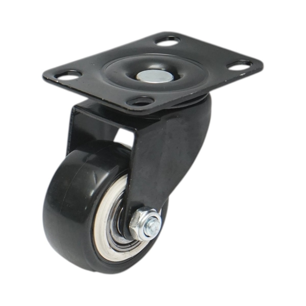 Roata pivotanta 42x21mm fara frana, PVC negru, placa otel 60x43mm 30kg