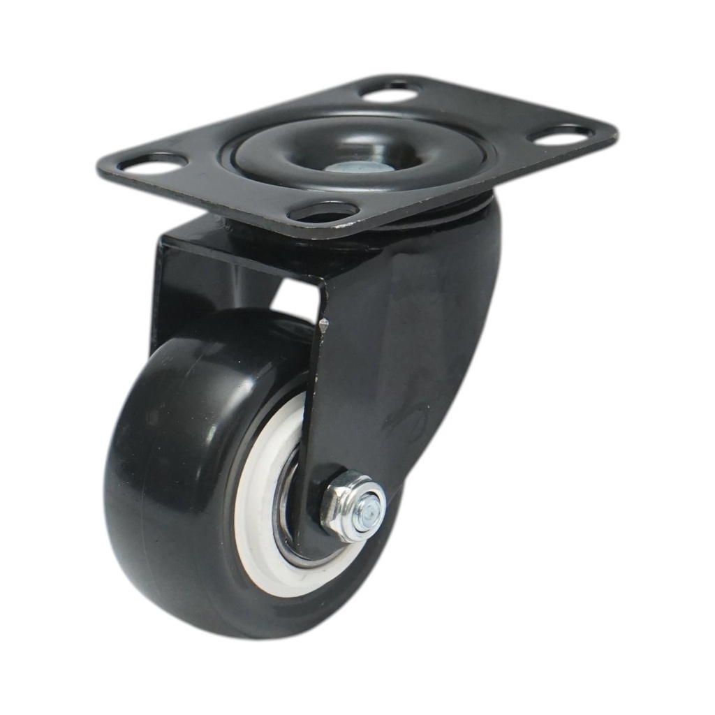 Roata pivotanta 50x24mm fara frana, PVC negru, placa otel 72x52mm 40kg