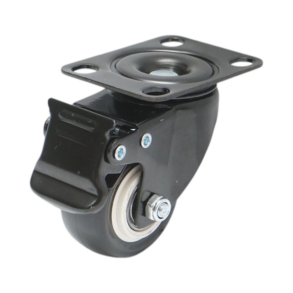 Roata pivotanta 50x24mm cu frana, PVC negru, placa otel 72x52mm 40kg