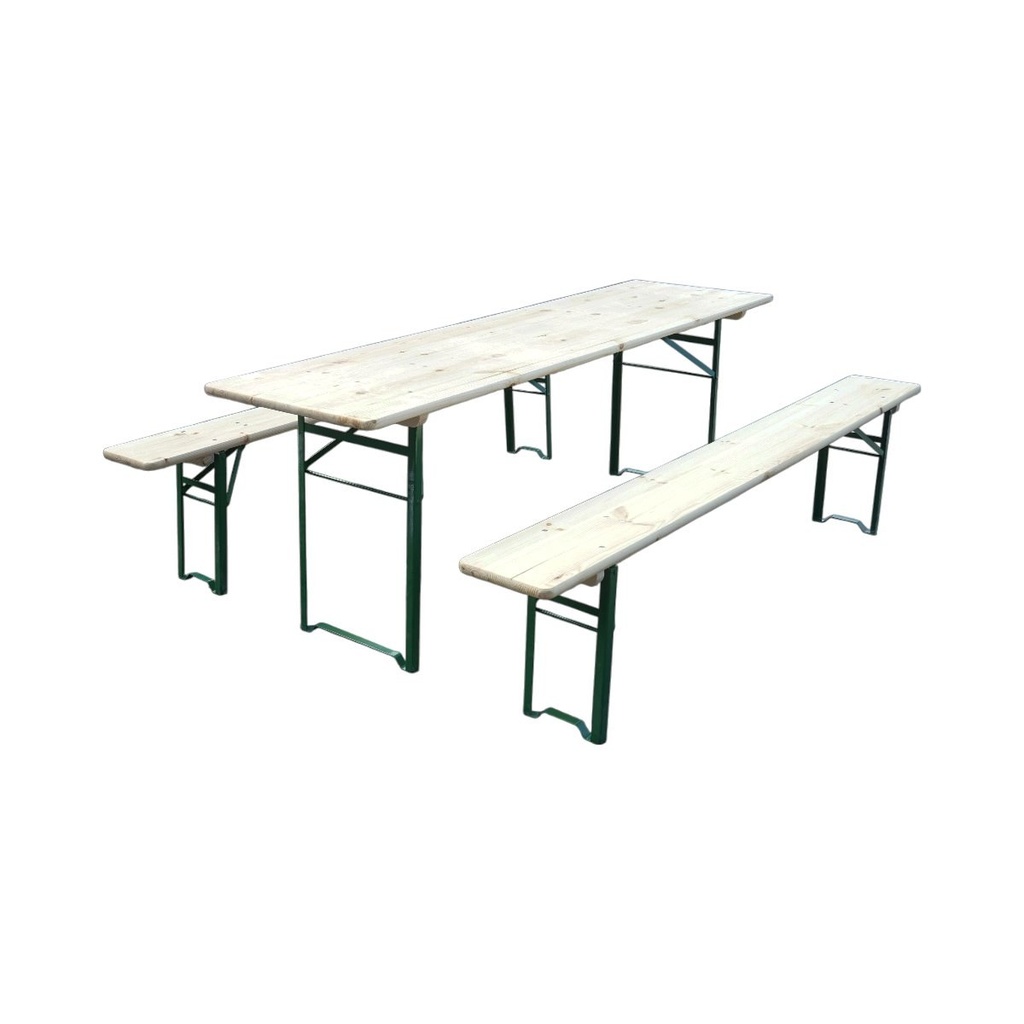 Set berarie cu masa si 2 banci pliabile din lemn masiv pentru gradina, terasa, evenimente 2200x700x770mm