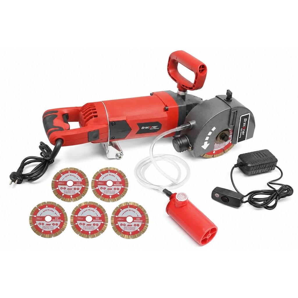 Masina de frezat caneluri pereti zidarie 2400W, 220V, 5 discuri 129mm, pompa apa automata, turatie 6500 r/min