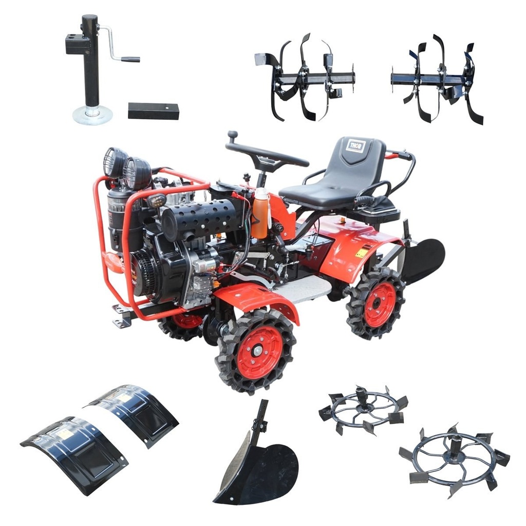 Mini tractor 4x4 diesel 17CP, 531cc, 3+1 viteze, 2 cutii de viteze, pornire electrica/manuala, latime lucru 1050mm cu freza, rarita, roti metalice, picior sprijin THOR