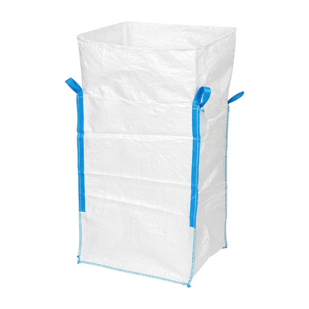 Sac big bag 100x100x130cm alb, capacitate 2000kg, tip U-Panel nelaminat, fund plan, top fusta 85cm