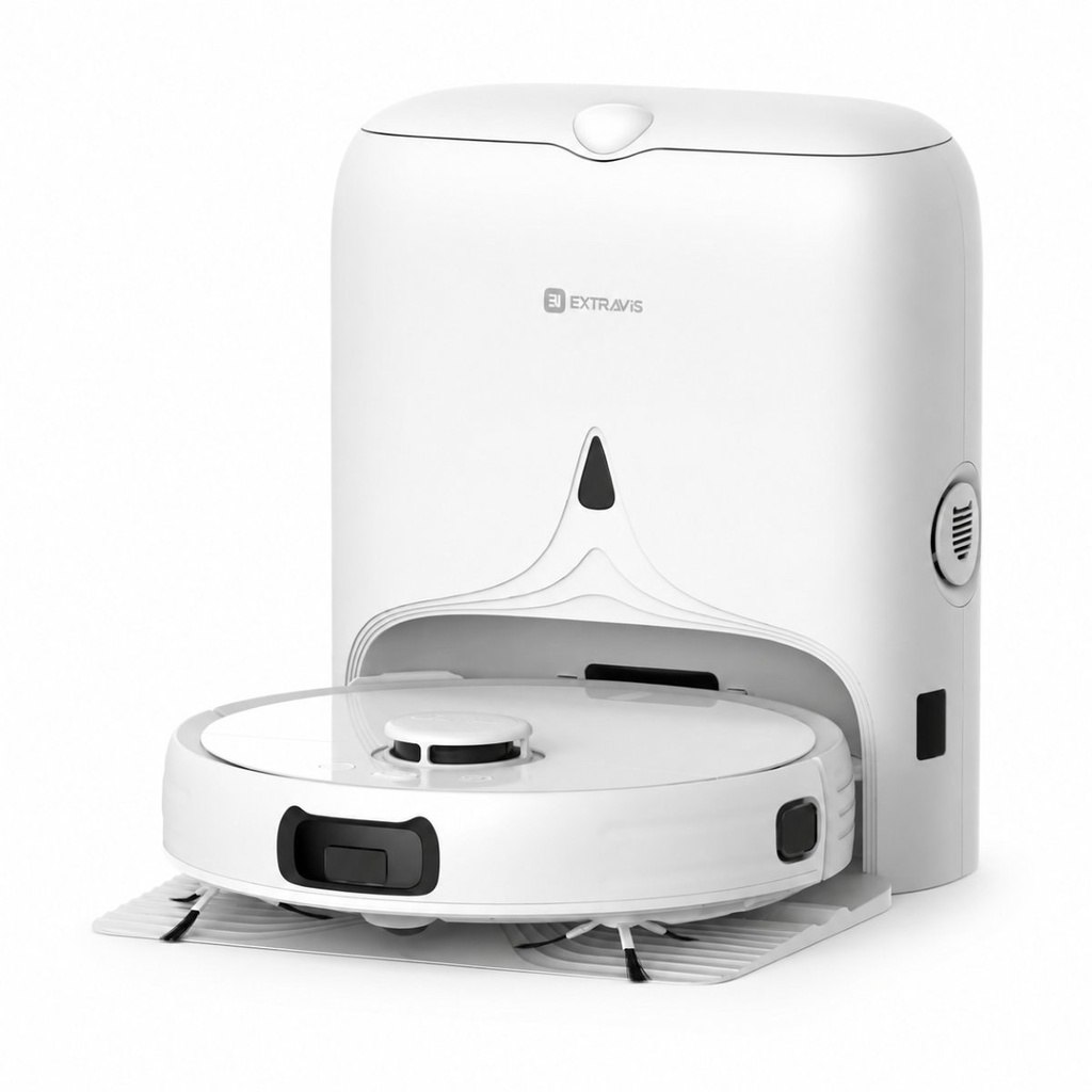 Aspirator robot inteligent cu functie mop 8500Pa, statie auto-golire, navigatie laser LDS, baterie 5200 mAh, perie anti-incurcare, control aplicatie WiFi Extravis