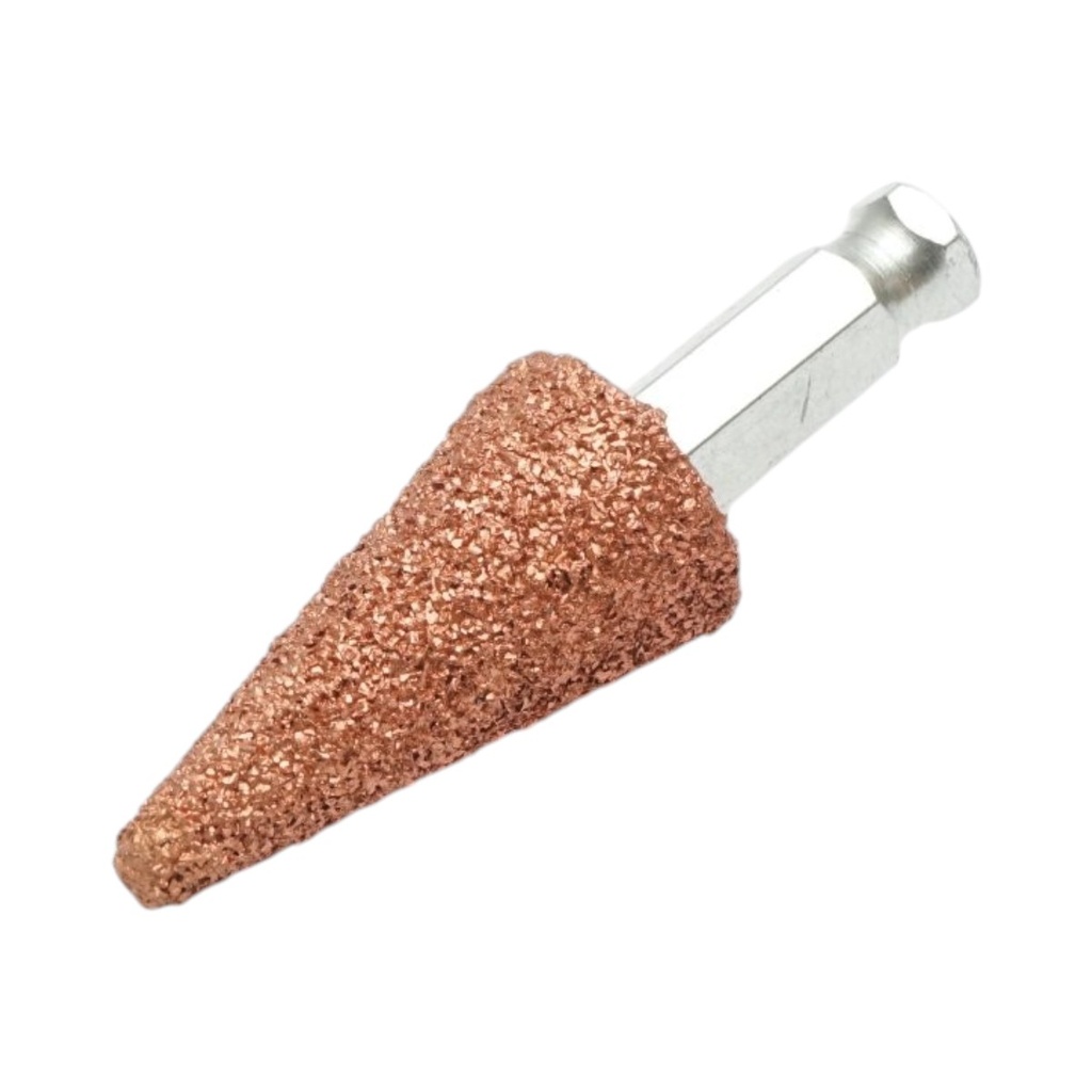 Piatra polizat anvelope abraziva conica 25x50mm, granulatie K36, tija hexagonala 3/8 inch