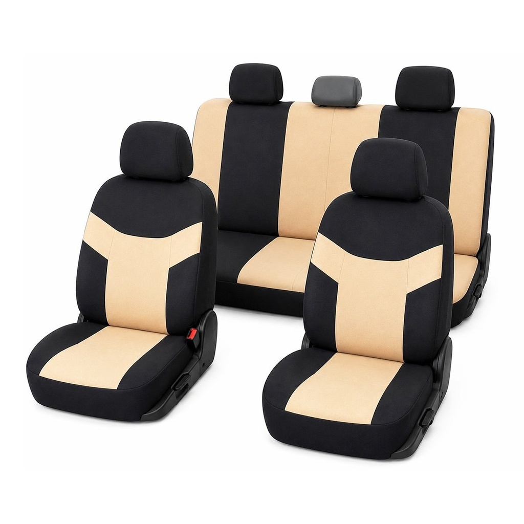 Set huse scaune auto universale crem-negru, material textil 8 piese
