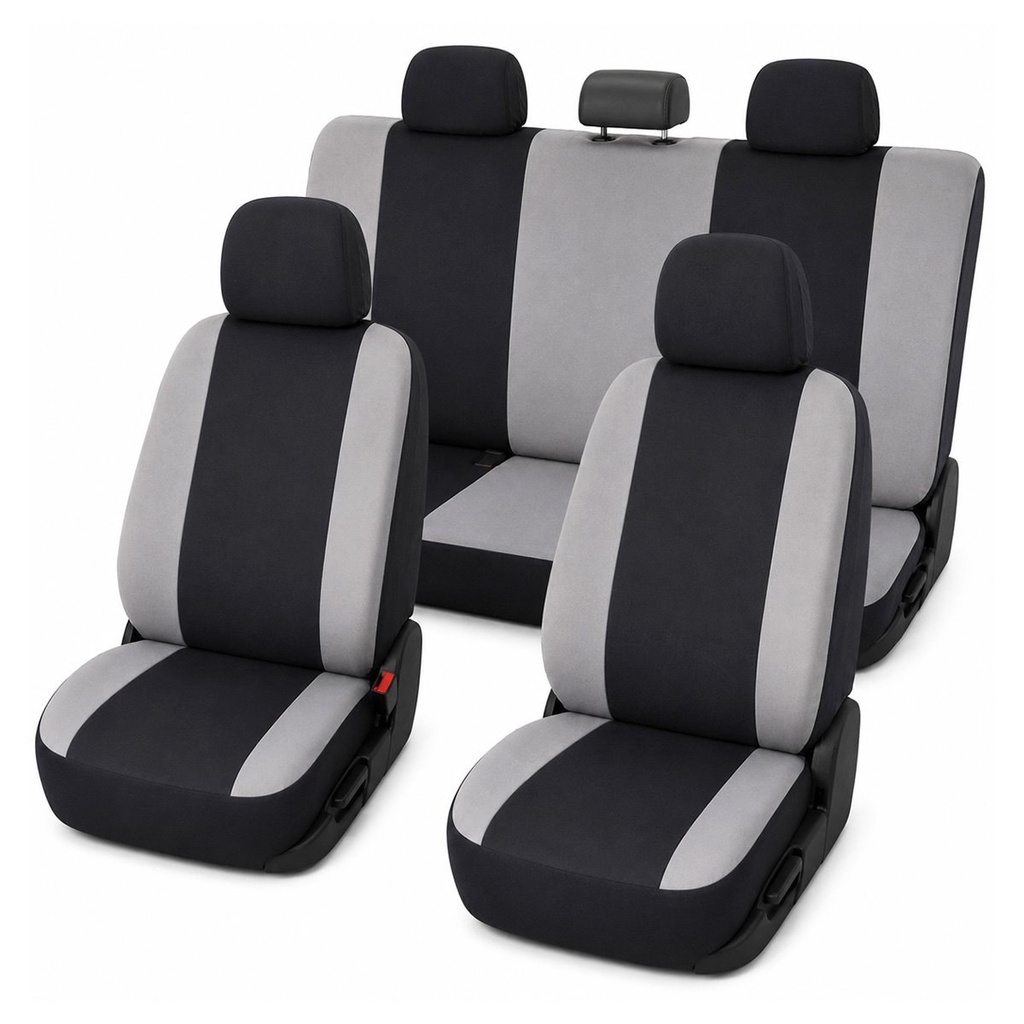 Set huse scaune auto universale gri-negru, material textil 8 piese