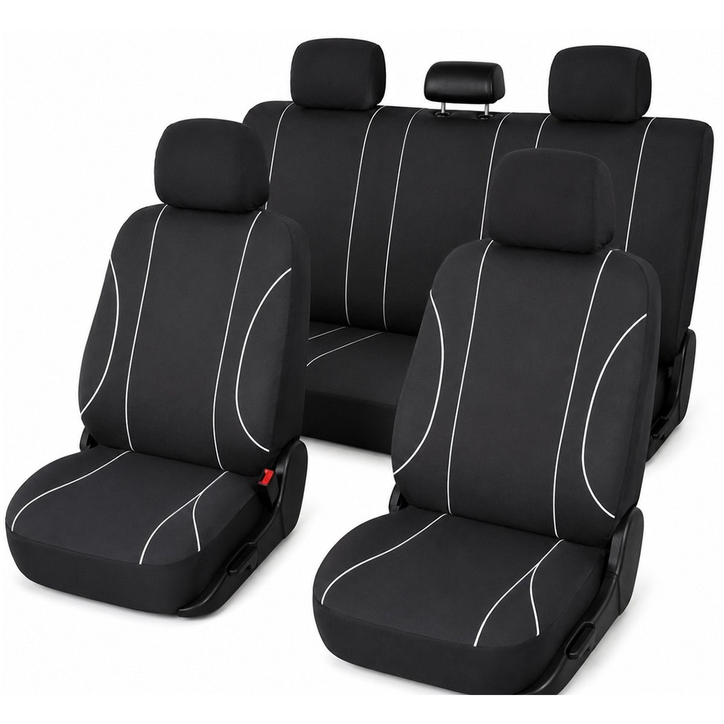 Set huse scaune auto universale negru-alb, material textil 8 piese