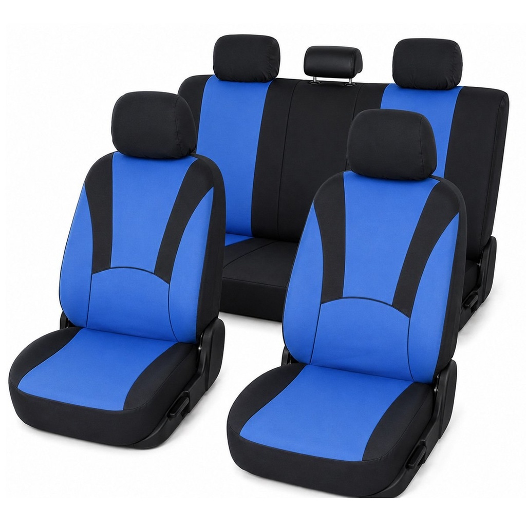 Set huse scaune auto universale albastru-negru, material textil 8 piese
