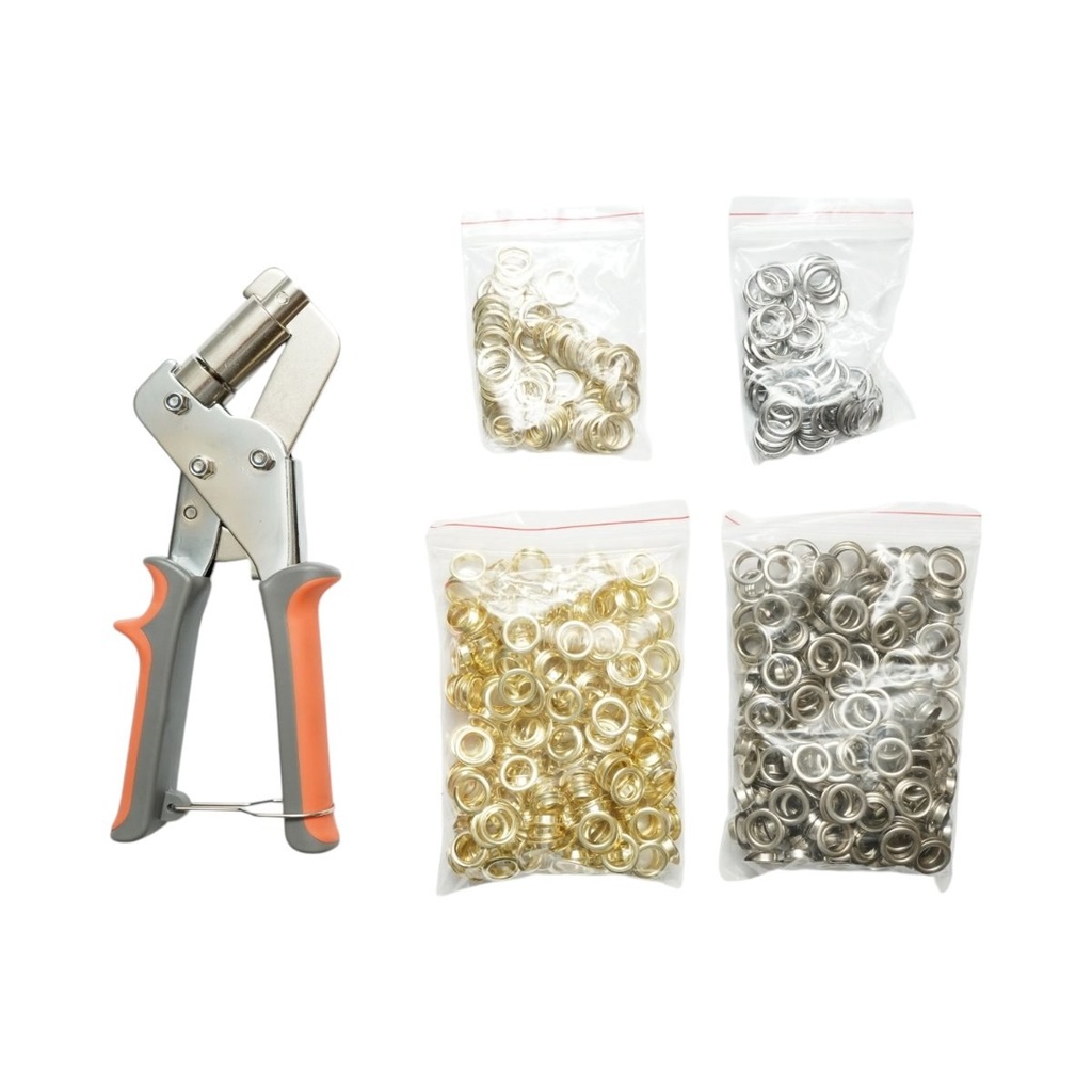 Set cleste montat ocheti metalici + 500 capse 10mm aurii si argintii incluse