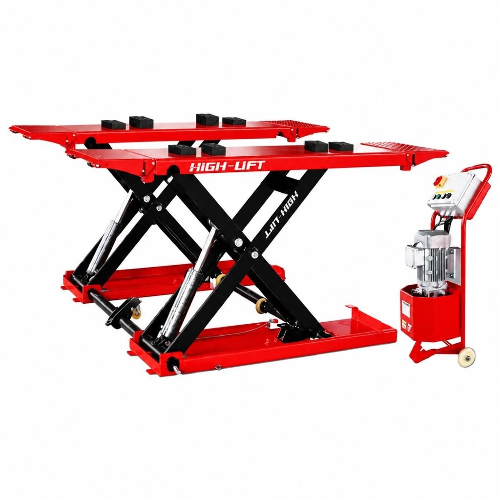 Elevator auto mobil tip foarfeca 220V, 2.2kW, capacitate ridicare 3500kg, deblocare pneumatica, inaltime ridicare 110-1050mm