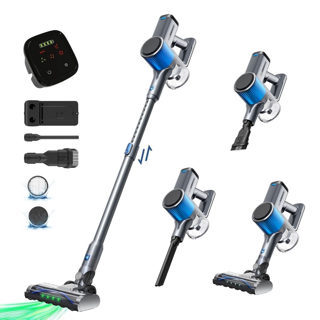 Aspirator vertical fara fir 200W, putere aspirare 30 kPa, baterie 2000mAh, recipient praf 600ml, 3 moduri de aspirare, ecran tactil LED, motor brushless, perie iluminata LED