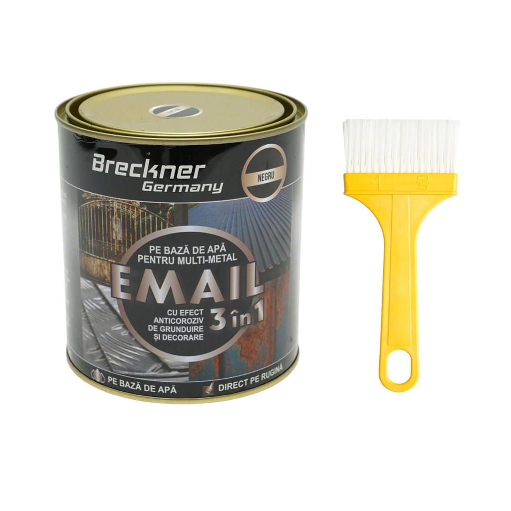 Vopsea email anticoroziva 3 in 1 negru pentru metal 750g, direct pe rugina, pe baza de apa
