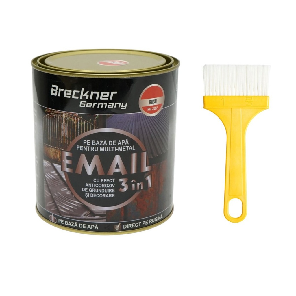 Vopsea email anticoroziva 3 in 1 rosu RAL 2002 pentru metal 750g, direct pe rugina, pe baza de apa