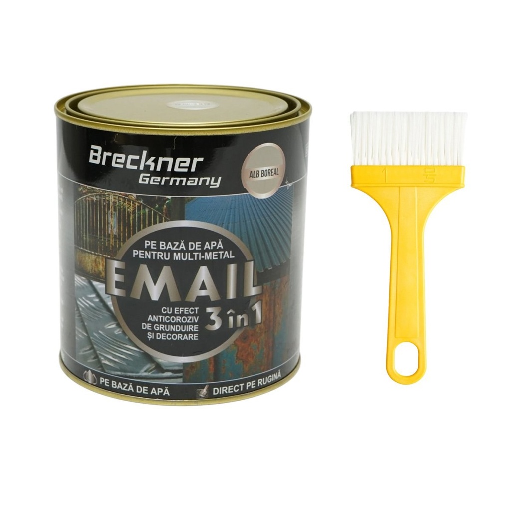 Vopsea email anticoroziva 3 in 1 alb boreal pentru metal 750g, direct pe rugina, pe baza de apa