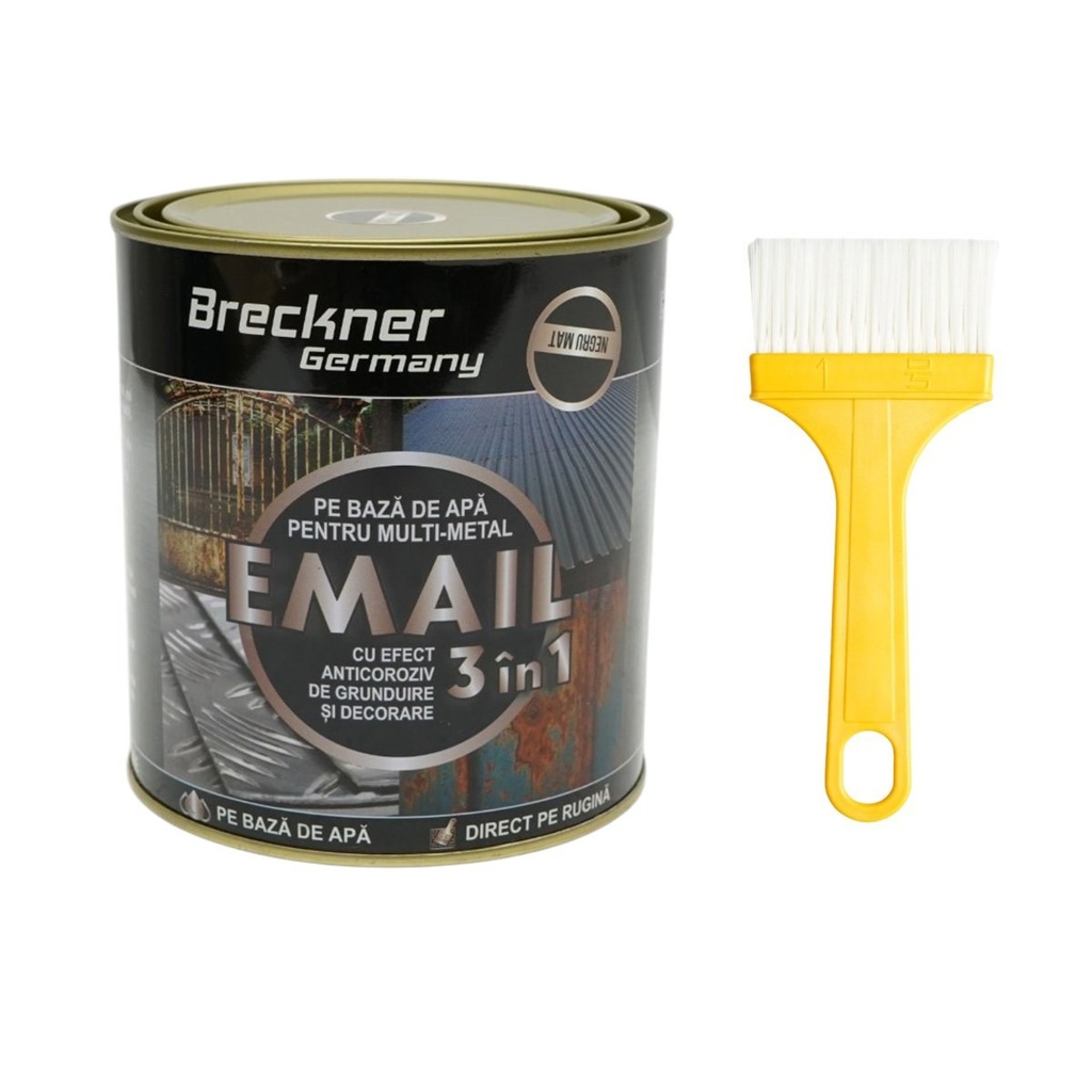 Vopsea email anticoroziva 3 in 1 negru mat pentru metal 750g, direct pe rugina, pe baza de apa