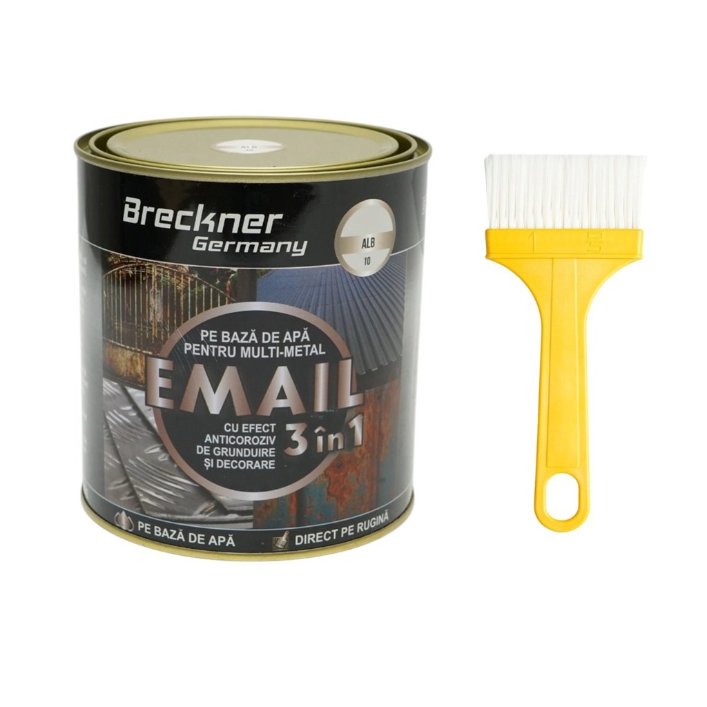 Vopsea email anticoroziva 3 in 1 alb 10 pentru metal 750g, direct pe rugina, pe baza de apa
