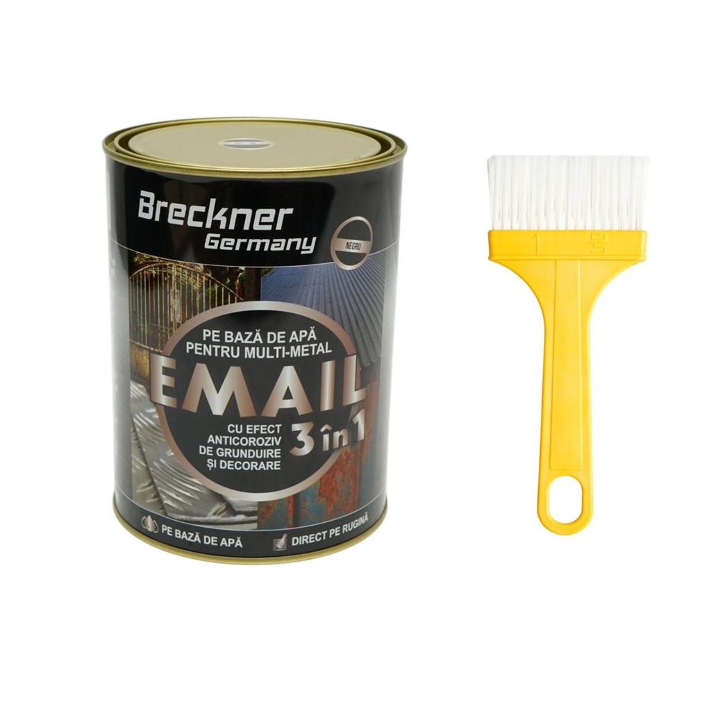 Vopsea email anticoroziva 3 in 1 negru pentru metal 2kg, direct pe rugina, pe baza de apa 2kg