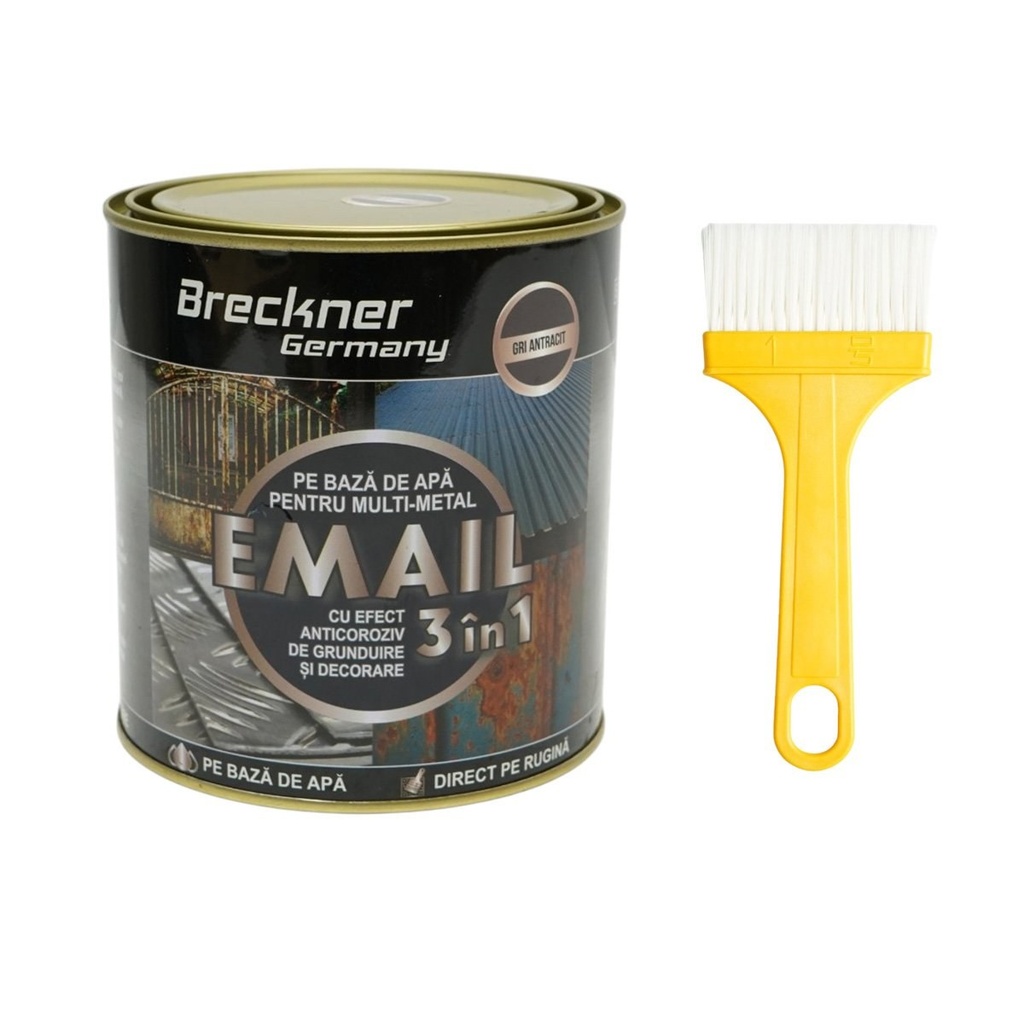 Vopsea email anticoroziva 3 in 1 gri antracit RAL 7016 pentru metal 750g, direct pe rugina, pe baza de apa