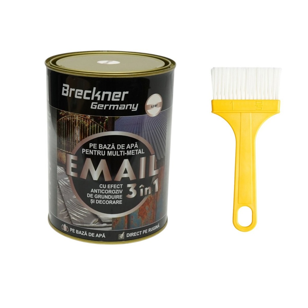 Vopsea email anticoroziva 3 in 1 alb mat pentru metal 2kg, direct pe rugina, pe baza de apa