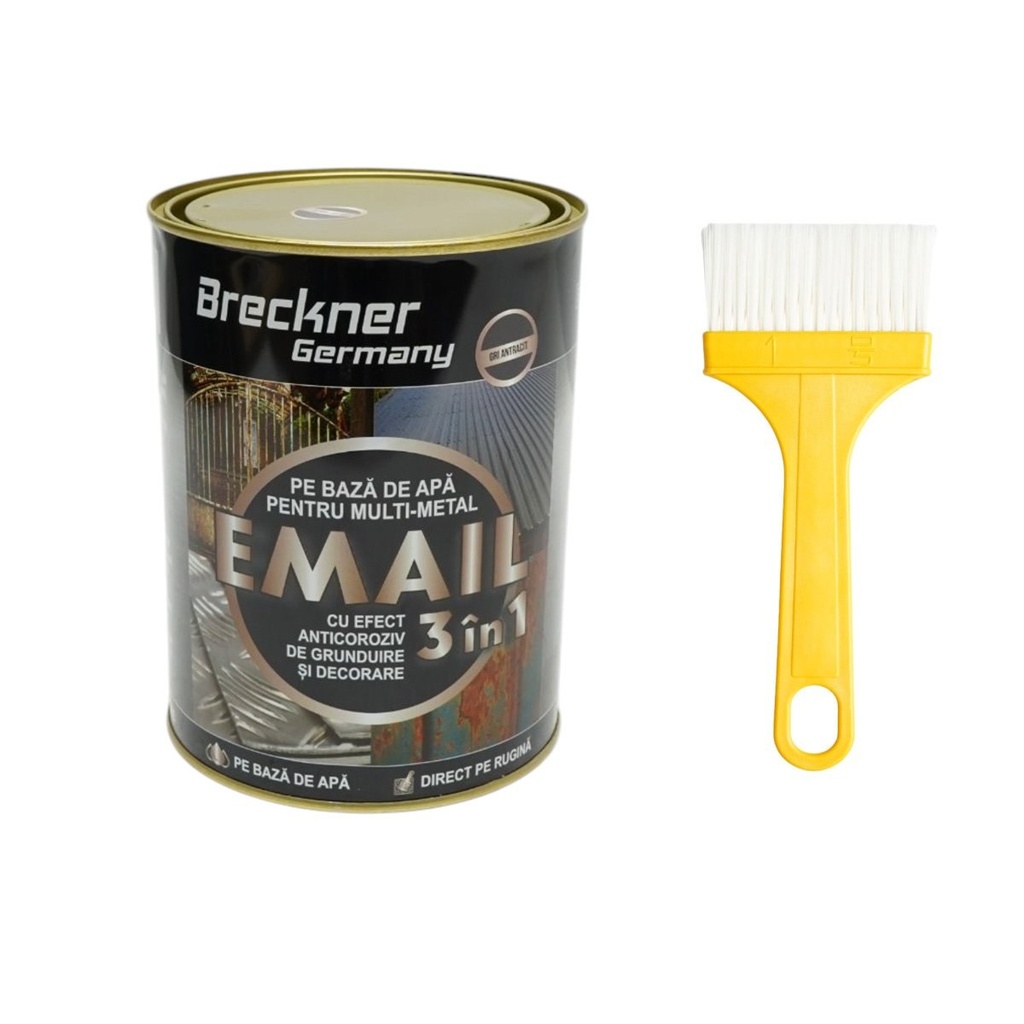 Vopsea email anticoroziva 3 in 1 gri antracit RAL 7016 pentru metal 2kg, direct pe rugina, pe baza de apa