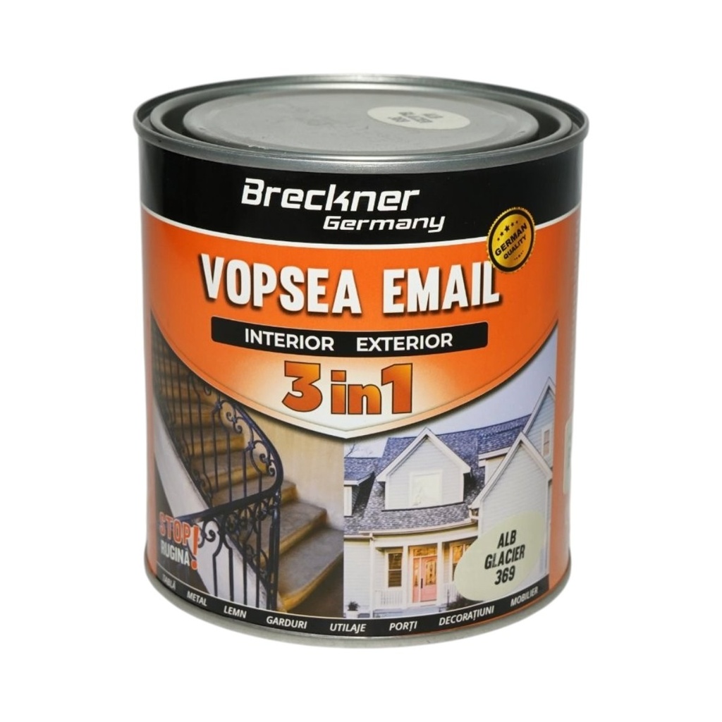Vopsea email anticoroziva 3 in 1 alb glacier 369 pe baza de solvent 1L, direct pe rugina, interior si exterior