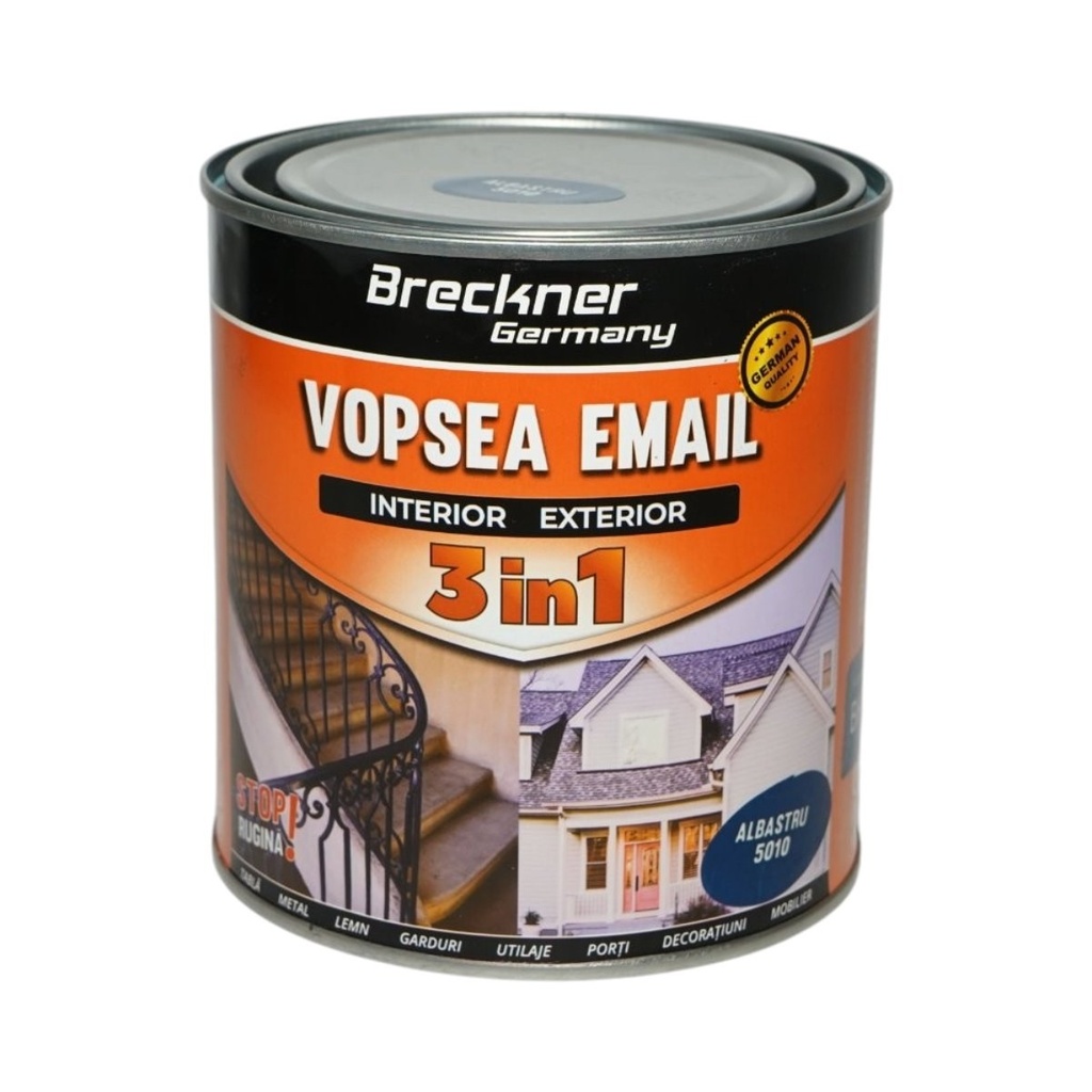 Vopsea email anticoroziva 3 in 1 albastru 5010 pe baza de solvent 1L, direct pe rugina, interior si exterior