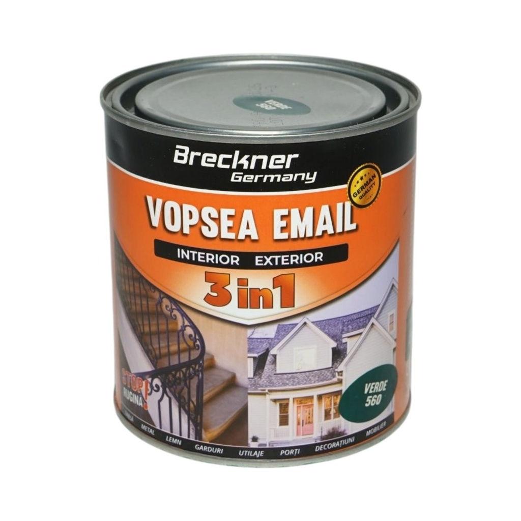 Vopsea email anticoroziva 3 in 1 verde 560 pe baza de solvent 1L, direct pe rugina, interior si exterior