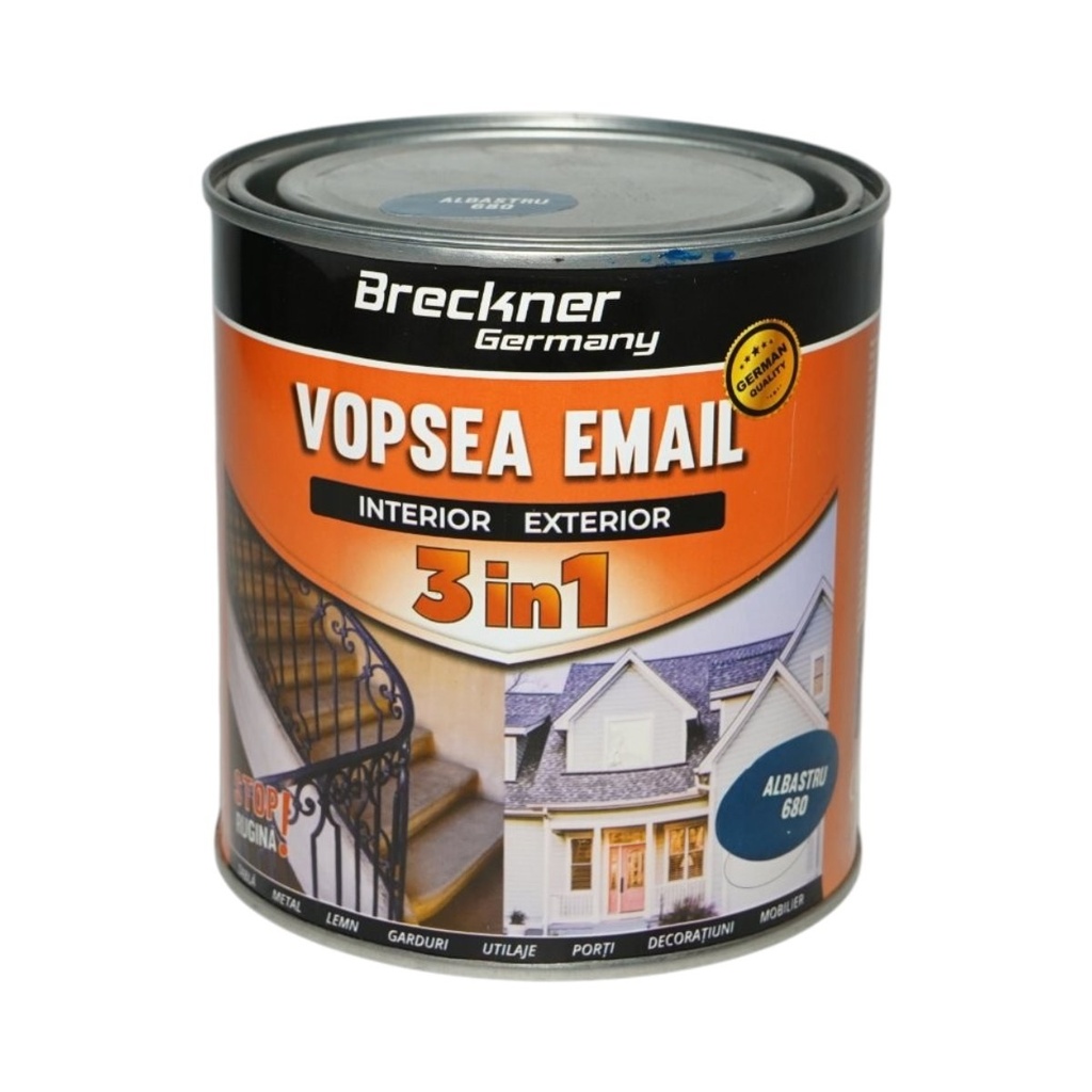 Vopsea email anticoroziva 3 in 1 albastru 680 pe baza de solvent 1L, direct pe rugina, interior si exterior