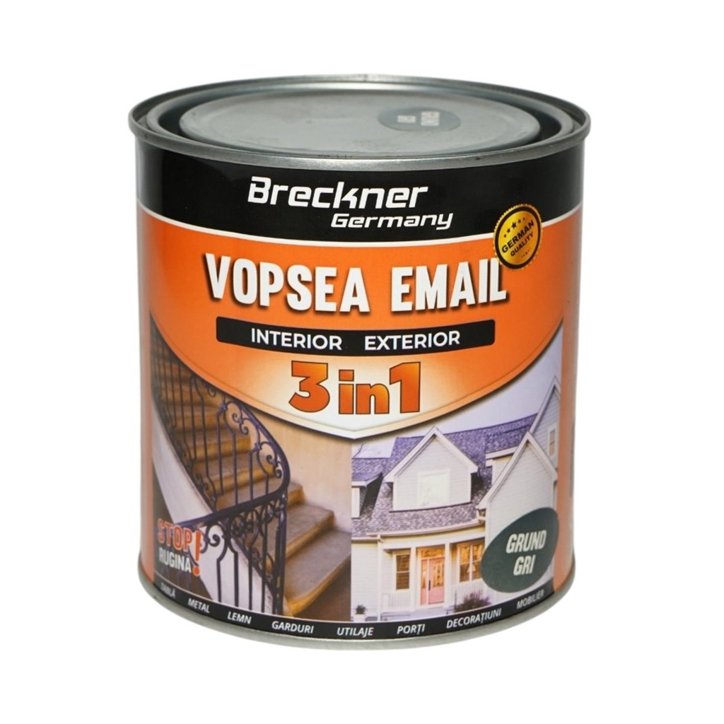 Vopsea email anticoroziva 3 in 1 grund gri pe baza de solvent 1L, direct pe rugina, interior si exterior