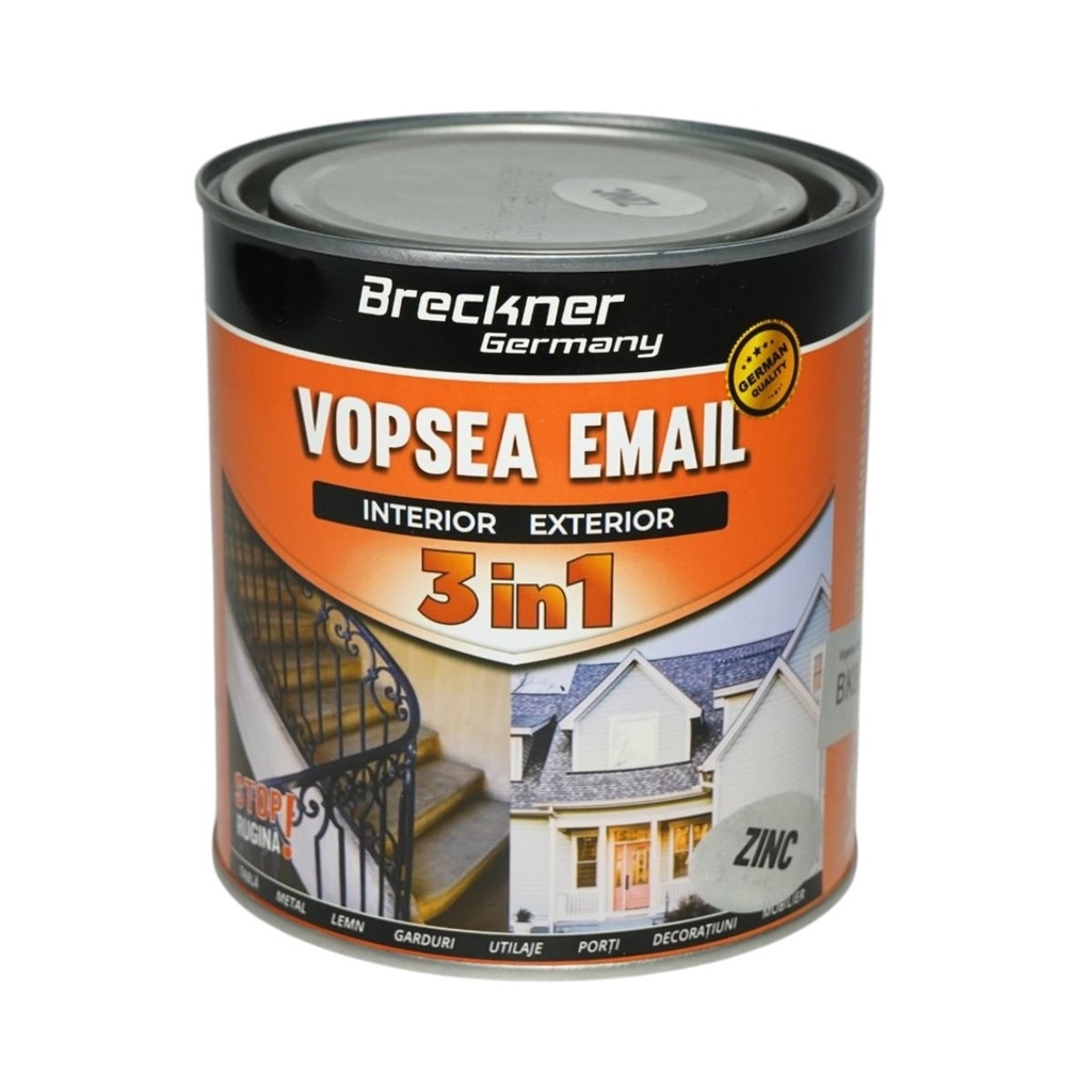 Vopsea email anticoroziva 3 in 1 zinc pe baza de solvent 1L, direct pe rugina, interior si exterior