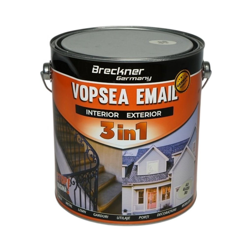 Vopsea email anticoroziva 3 in 1 alb glacier 369 pe baza de solvent 3.5L, direct pe rugina, interior si exterior