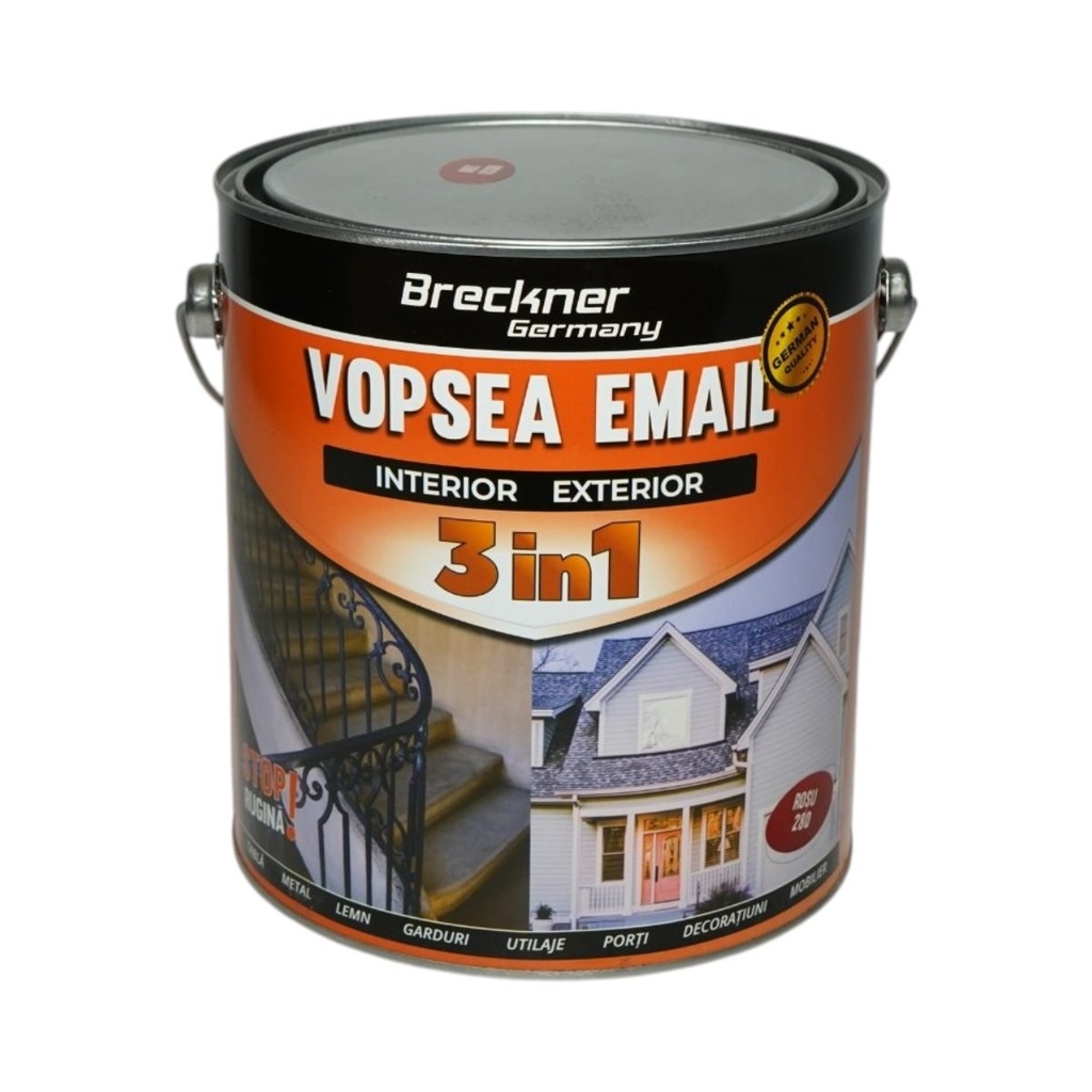 Vopsea email anticoroziva 3 in 1 rosu 280 pe baza de solvent 3.5L, direct pe rugina, interior si exterior