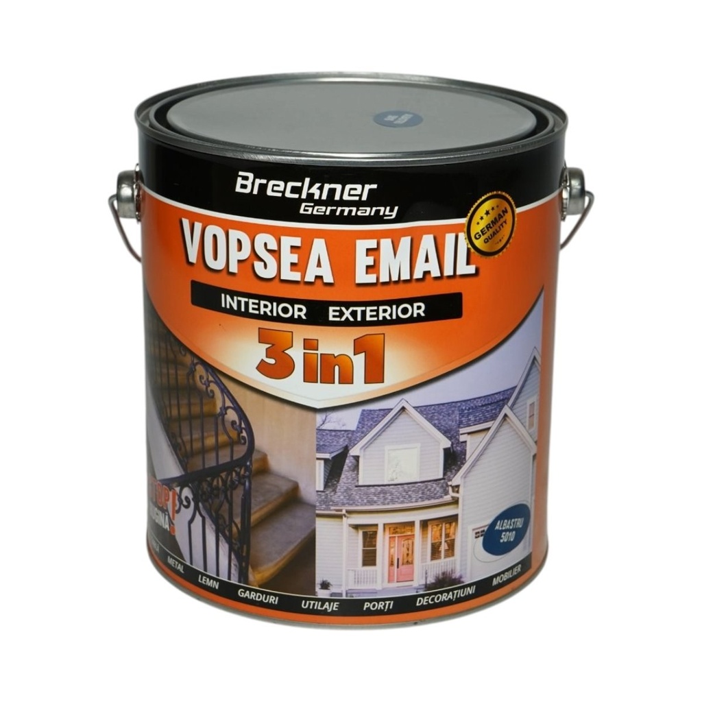Vopsea email anticoroziva 3 in 1 albastru 5010 pe baza de solvent 3.5L, direct pe rugina, interior si exterior