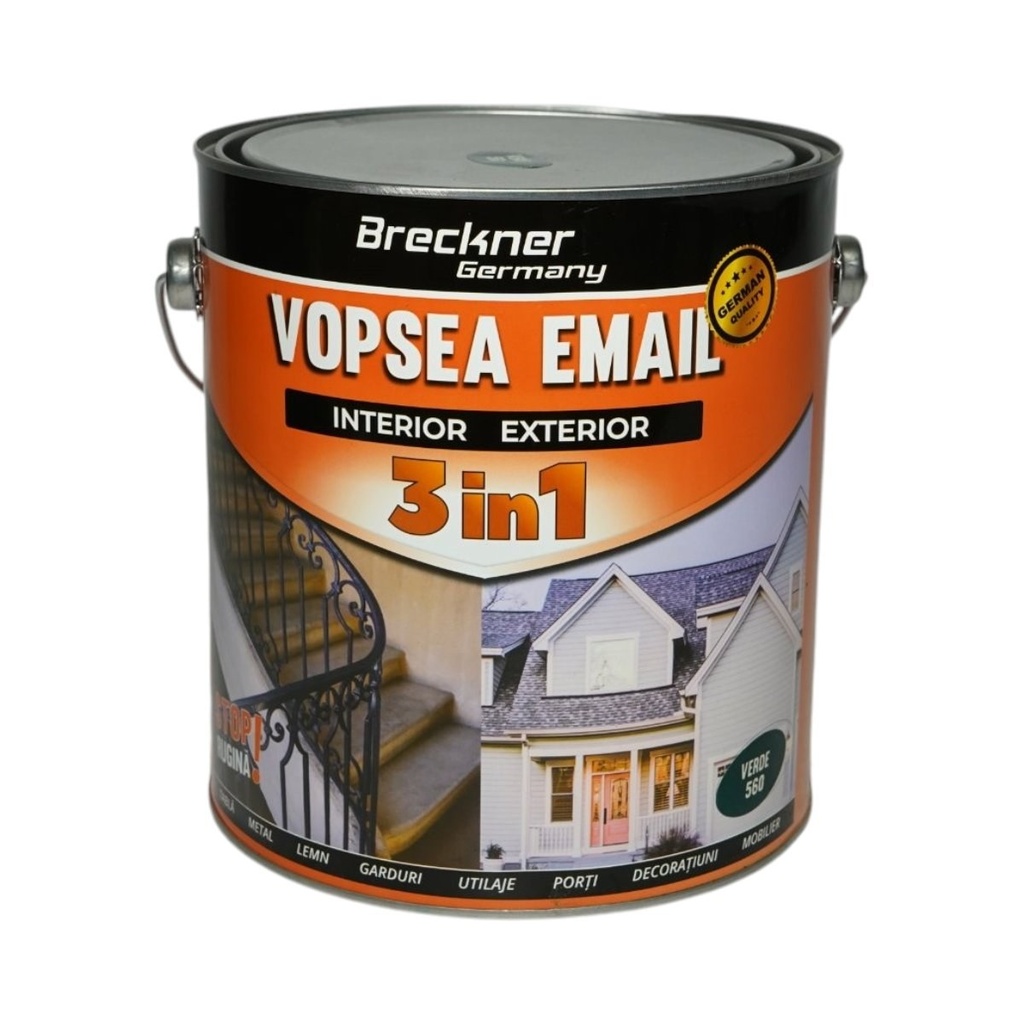 Vopsea email anticoroziva 3 in 1 verde 560 pe baza de solvent 3.5L, direct pe rugina, interior si exterior
