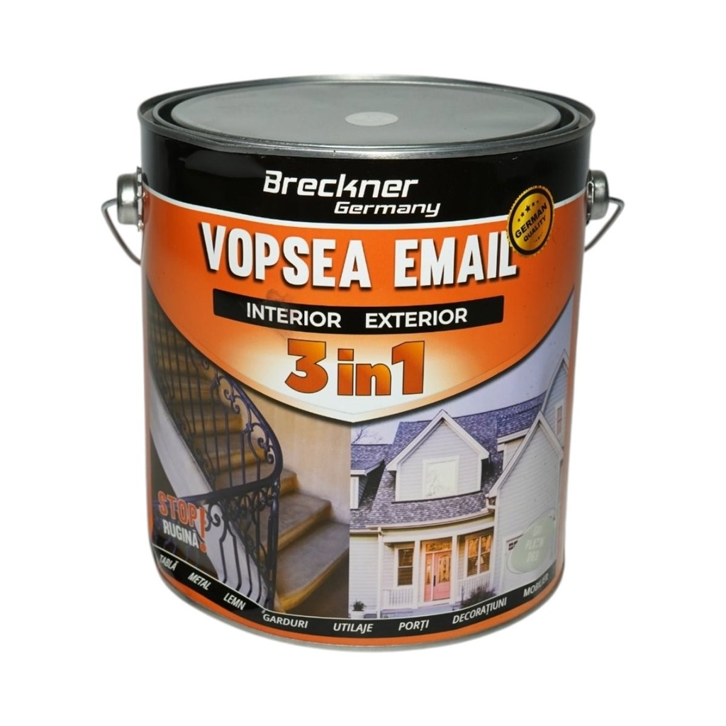 Vopsea email anticoroziva 3 in 1 gri platin D69 pe baza de solvent 3.5L, direct pe rugina, interior si exterior