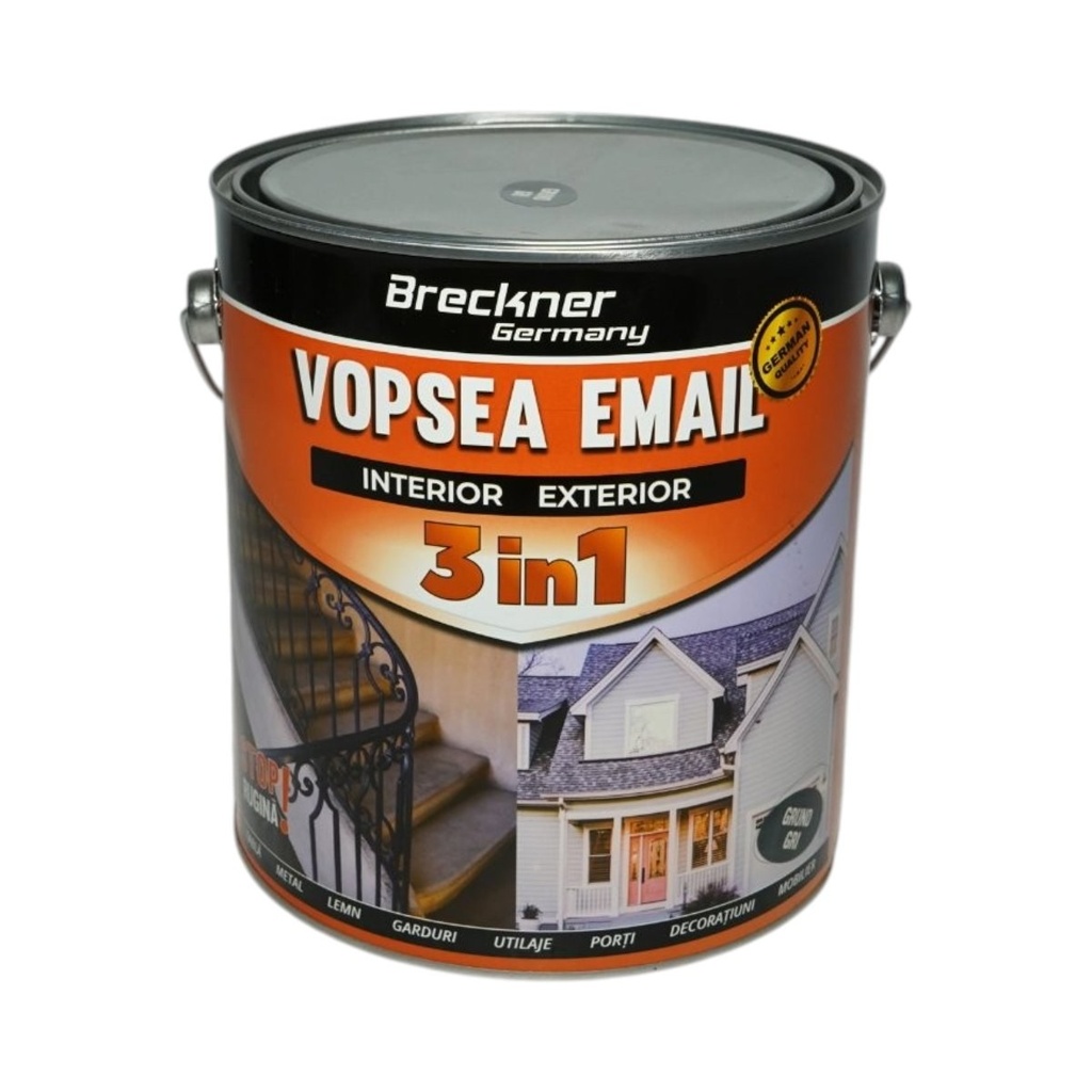 Vopsea email anticoroziva 3 in 1 grund gri pe baza de solvent 3.5L, direct pe rugina, interior si exterior