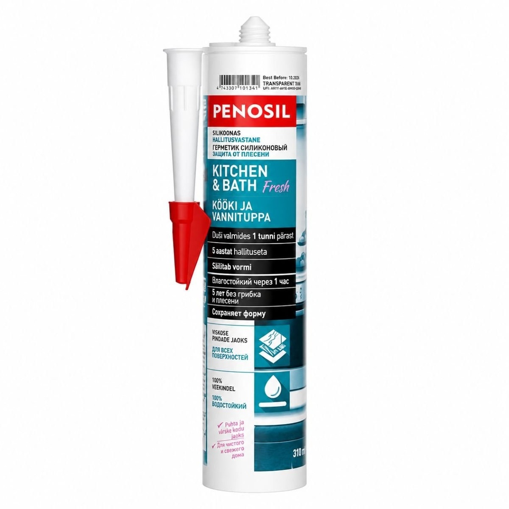 Silicon sanitar etansant transparent antimucegai pentru bucatarie si baie Kitchen & Bath Fresh 310ml Penosil
