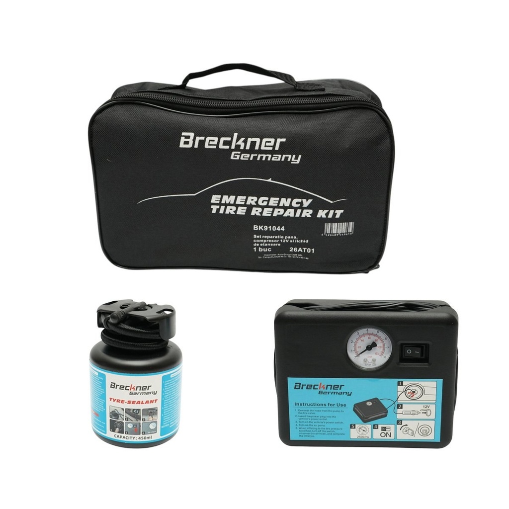 Kit reparatie pana anvelope cu compresor 12V si solutie etansare 450ml