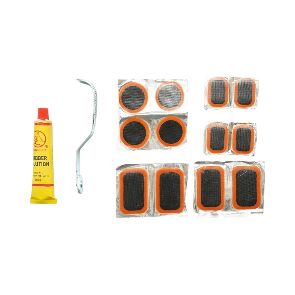Set 12 petice vulcanizare anvelope si camere de aer 25x35mm, 35mm, 32x52mm + rola de presare + 1 tub adeziv 20ml