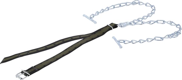 Curea de gât pentru vite 130x4cm cu lanț dublu și carabină