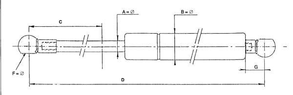 Amortizor gaz L=573mm cursă 216mm 500N Stabilus